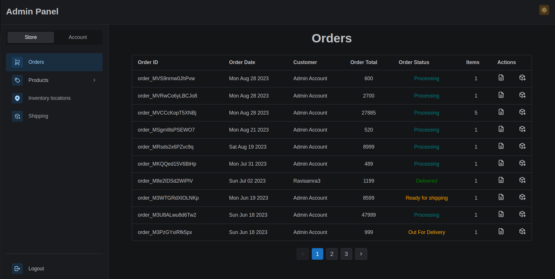 Vendro admin panel demo